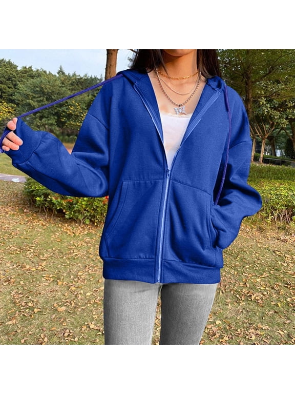 Lenago Zip Up Hoodies for Women Fashion Zipper V-Neck Pullover Tops Long Sleeve Hooded Blouse Sweatshirt Fall Jackets 2023