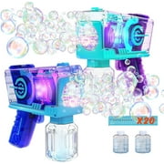 Lenbar Bubble Gun for Kids 2 Pack, 10-Hole Automatic Bubble Blaster with LED Lights, Fun Outdoor Toy for Toddlers, Easter Gift and Party Favor for Boys and Girls