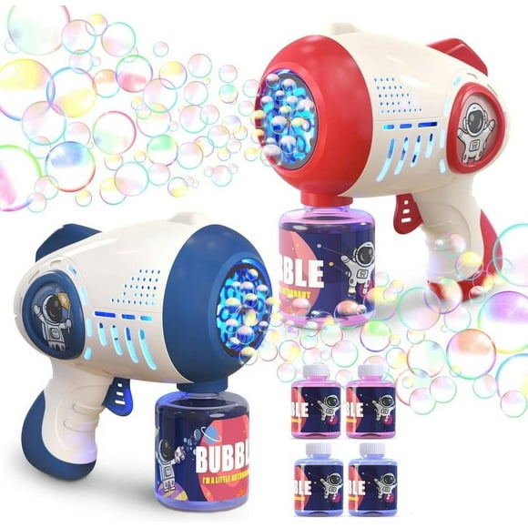 Lenbar Bubble Guns for Toddlers 2 Pack, 8-Hole Automatic Bubble Blower with Flashing Lights, Fun Summer Outdoor Toy and Easter Gift for Kids, Party Favor for Boys and Girls