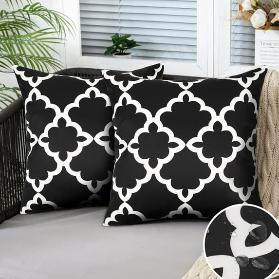 Lencenser 18" x 18" Black Polyester Throw Decorative Pillow Cover, Waterproof (2 Count)