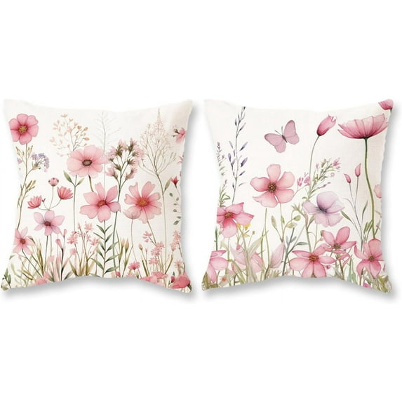 Lencenser 18" x 18" Pink Floral Throw Pillow Covers (2 Count)