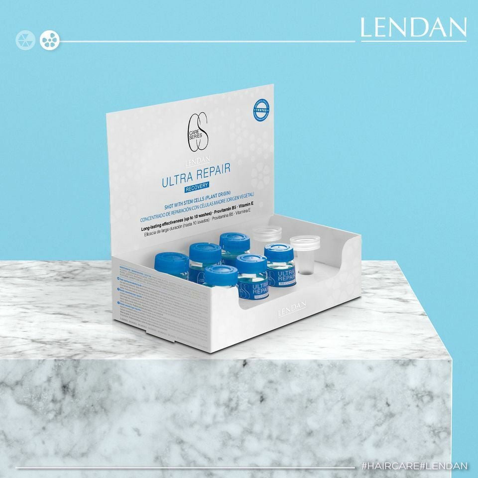 Lendan Care Series Ultra Repair Hair Recovery Shot with Stem Cells (Plant Origin), 6 Ampoules of 0.34fl.oz - Concetrado de Reparación con Células Madre (Origen Vegetal)