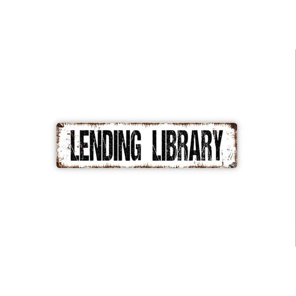 Lending Library Sign - Read Reading Corner Nook Rustic Street Metal Aluminum Sign or Door Name Plate Plaque - Size: 16 x 4 Inches