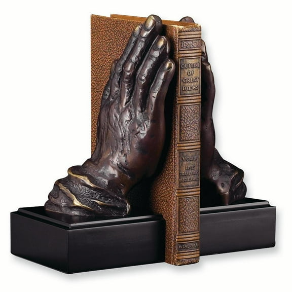 Antiqued Brass and Wood Praying Hands Bookends GL6055