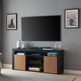 thumbnail image 1 of Lenexa 68" TV Console Table for TVs up to 75", Media Console Table Entertainment Center with RGB LED Lights and 2 Storage Cabinets, Black w/ Walnut Doors, 1 of 6