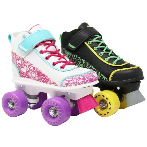 Lenexa Doodle Roller Skates for Girls and Boys - Kids Quads Skates - White, Pink (Kids 4)