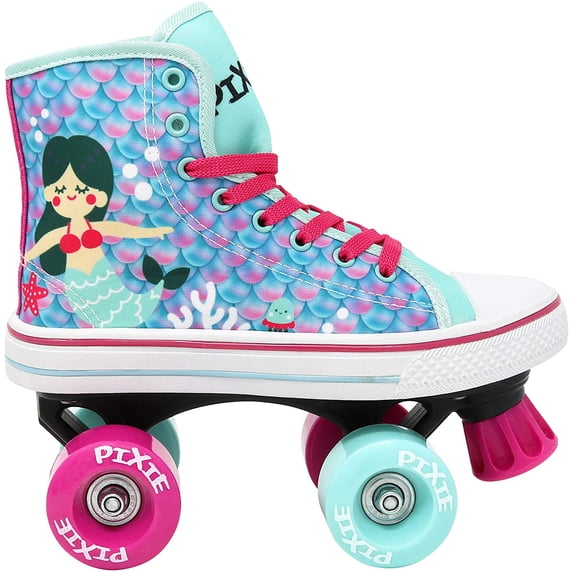 Lenexa Roller Skates for Girls - Pixie Mermaid Kids Quad Roller Skate - Indoor, Outdoor Children's Skate - Rollerskates Made for Kids - High Top Sneaker Style - for Beginners (Size Junior 11)