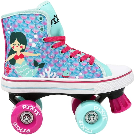 Lenexa Roller Skates for Girls - Pixie Mermaid Kids Quad Roller Skate - Indoor, Outdoor Children's Skate - Rollerskates Made for Kids - High Top Sneaker Style - for Beginners (Size Junior 12)