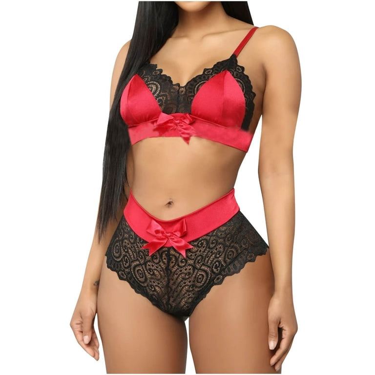 Lengire Sexy for Women Set Women Fashion Lace Vest Hollow Mesh See-Through  Push Up Sexy Underwear Lingerie Plus Size Sexy Lingerie for Women Hide Fat