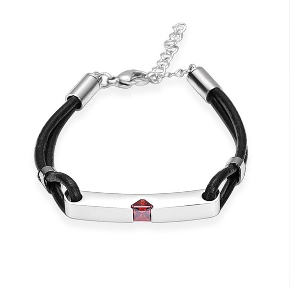 Length Adjustable January Red Birthstone Long Bar Locket Leather Bracelet Funeral Urns Bracelet for Cremation Ashes Memorial Jewelry