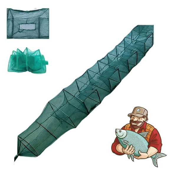 Length Portable Folding Polyethylene Crab Net, Hand-Thrown Cage Shrimp/Crab Bait Trap, Multi-Ribbed Thickened Mesh Fabric, Flared Inlet, Easy to Enter But Difficult to Exit | Multi-Ribbed Thickened M