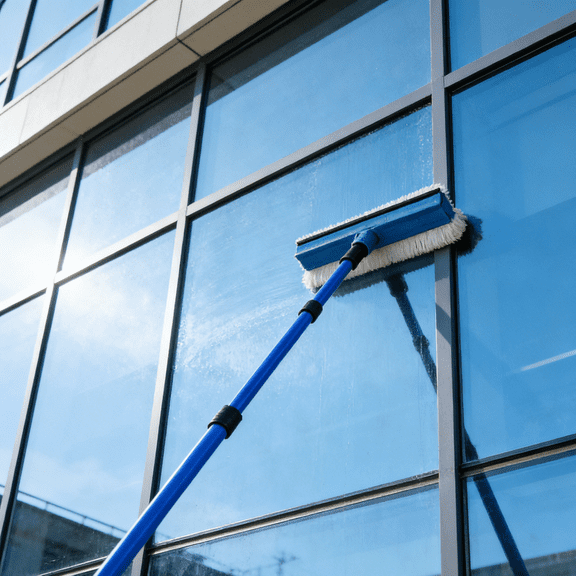 Lengthened Rubber Head Window Squeegee Cleaner - 2-in-1 Sponge Scrubber & Wiper for Car Shower Window, Multi-Use Glass Cleaning Brush for Home Auto, Ideal for Glass Mirror/Window Cleaning, 30in, Blue