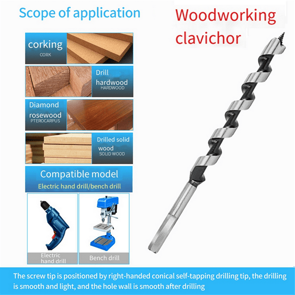 Lengthening Woodworking Roller Drill 230mm Set with Hexagonal Handle Wood Twist Wood Hole Drill 6-Piece Set