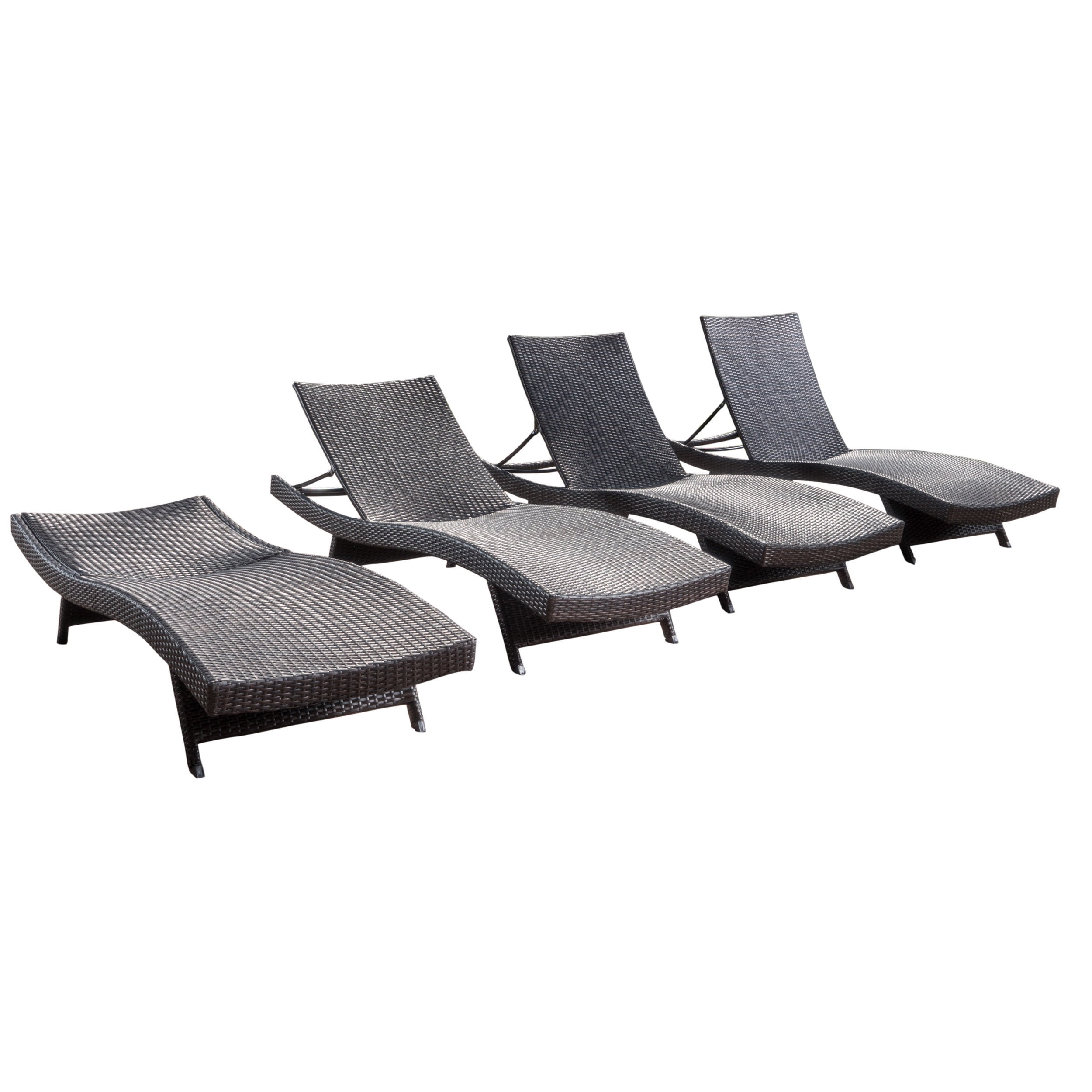 Multibrown Wicker Adjustable Outdoor Armless Chaise Lounger Set