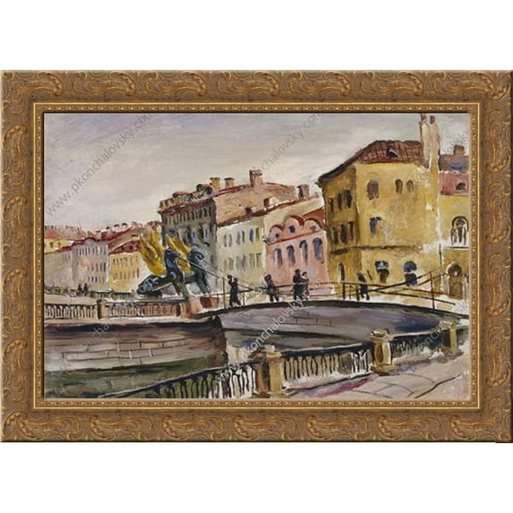 Leningrad. Lions Bridge. 24x18 Gold Ornate Wood Framed Canvas Art by Pyotr Konchalovsky