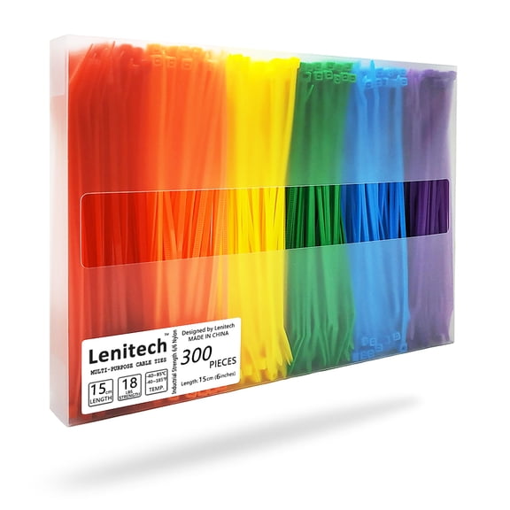 Lenitech 6" (15 cm) Multi-Purpose Cable Ties (300 Piece), Assorted Colored