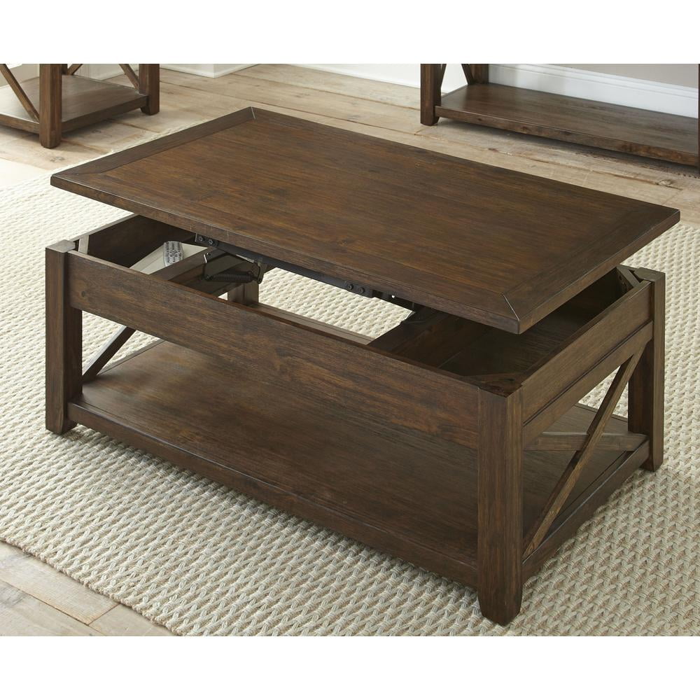 Rustic Mocha Oak Rectangular Lift-Top Coffee Table with Storage