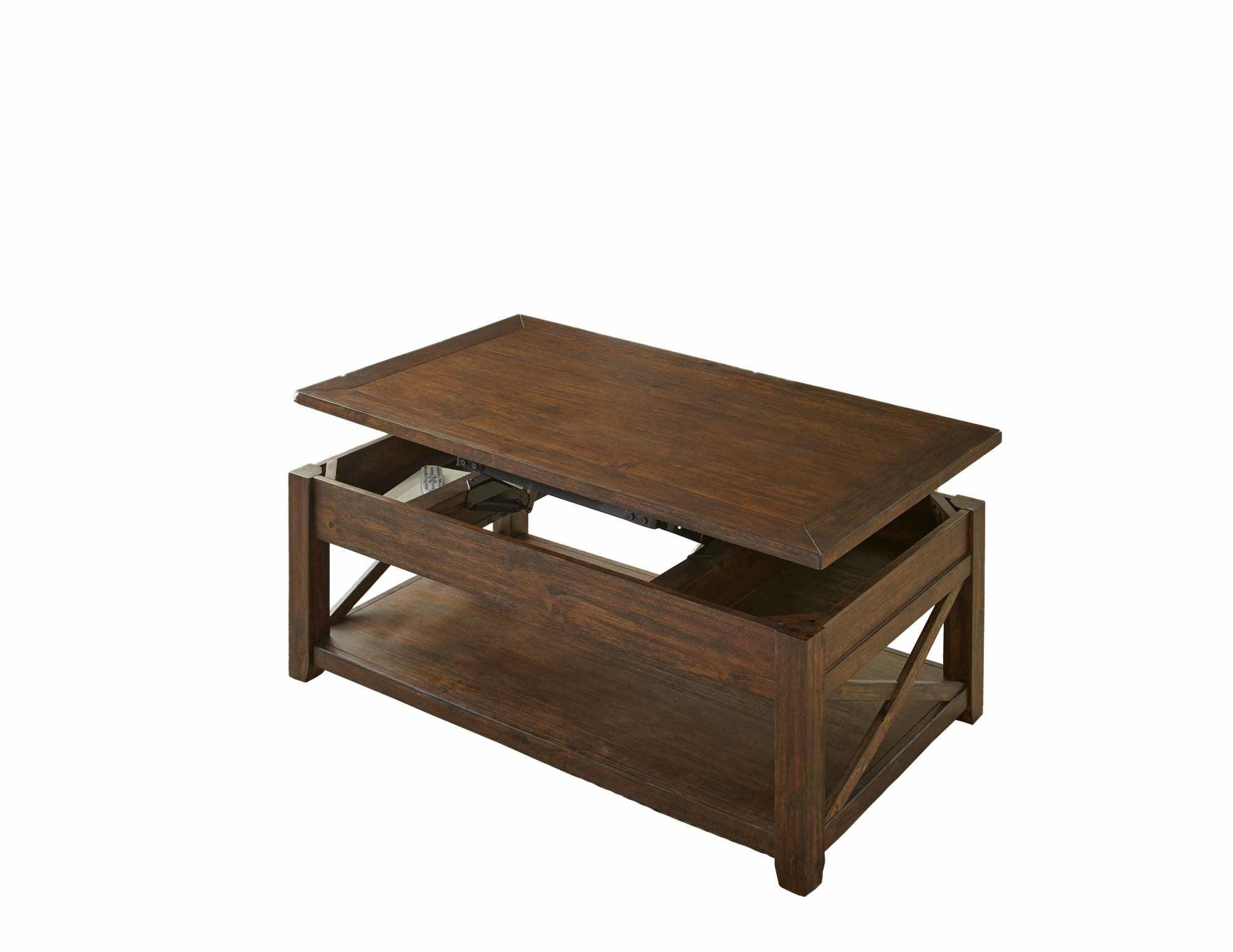 Rustic Mocha Oak Rectangular Lift-Top Coffee Table with Storage