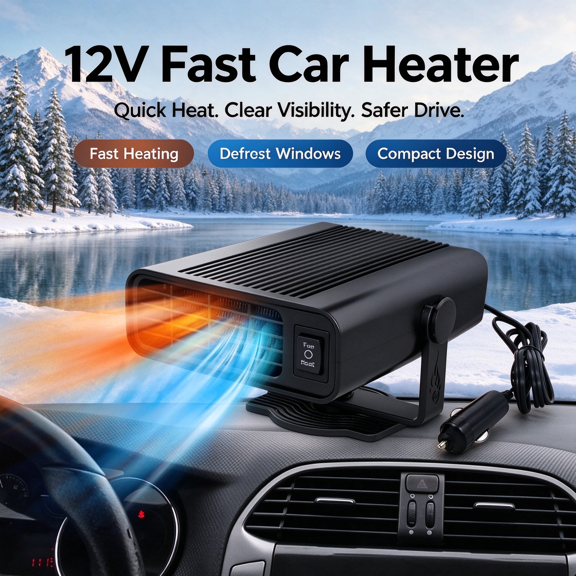 Lenkho 12V Portable Car Heater & Defogger, 2-in-1 Fast Heating/Cooling Fan, Plug-in Cigarette Lighter Windshield Defroster for Winter Use