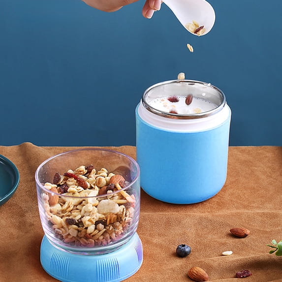Lenkho 2-Tier Oatmeal Yogurt Container, Stainless Steel Insulated Cereal Cup with Lid, Portable Breakfast Food Storage Cup for Office Workers, Students and Daily Use