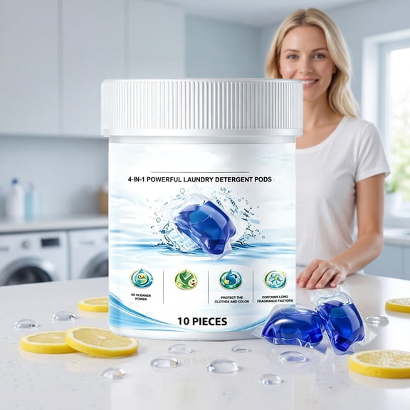 Lenkho 4-In-1 Laundry Detergent Pods, 8X Powerful Cleaning Capsules With Long Lasting Fragrance, Fabric Color Protection & Stain Remover for All Laundry Types