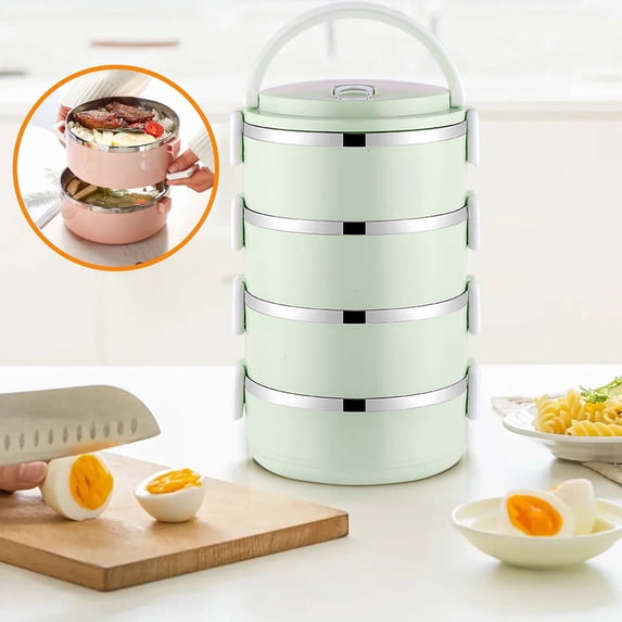 Lenkho 4-Tier Insulated Lunch Box, Stackable Stainless Steel Thermal Food Container with Carry Handle, Leak-Proof, BPA-Free, Reusable Meal Prep Box for Work, School, Picnic