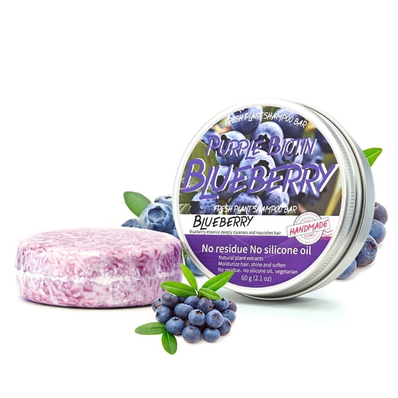 Lenkho Blueberry Fields Conditioner Soap Bar with Blueberry Extract for Helps Reduce Breakage, Tame Frizz & Support Scalp, Naturally Handmade