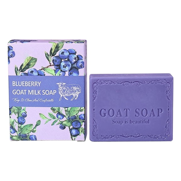 Lenkho Blueberry Goat Milk Soap, Natural Fragrant Fruit Oil Cleansing Bar, Deeply Moisturizes & Nourishes Skin, Improves Dryness & Roughness, Suitable for All Skin Types