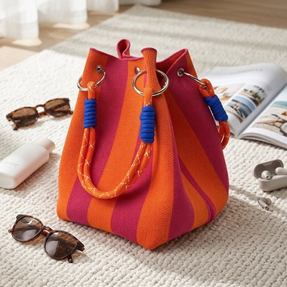 Lenkho Boho Handmade Crochet Bag Lightweight Summer Beach Shoulder Bag For Travel And Daily Use