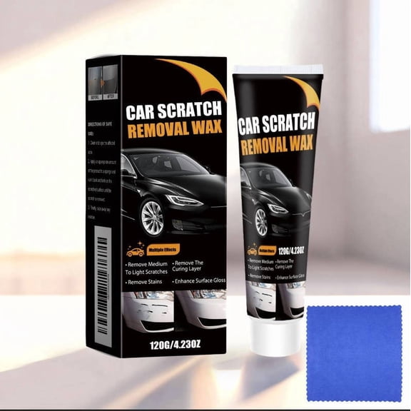 Lenkho Car Scratch Removal Wax with Microfiber Cloth, Auto Paint Scratch Remover Polishing Compound, Remove Light/Medium Scratches, Stains & Oxidation, Enhance Surface Gloss