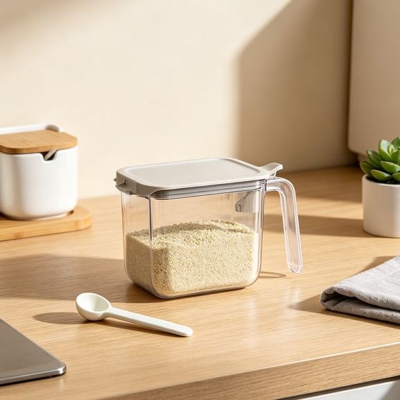 Lenkho Clear Plastic Seasoning Container, Airtight Jar with Pressflip Lid & Handle, Fresh-Keeping Design, Ideal for Kitchen Spice and Condiment Storage