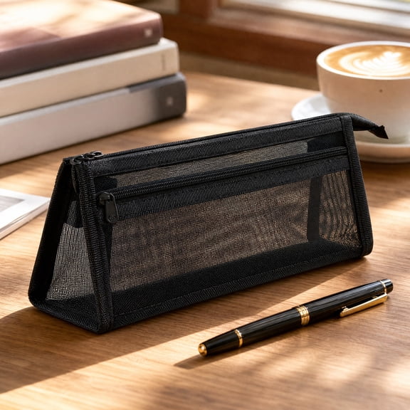 Lenkho Concise And Transparent Mesh Pencil Case Double-Layer Portable Exam Pencil Case Japanese-Style Large-Capacity Student Stationery Pouch