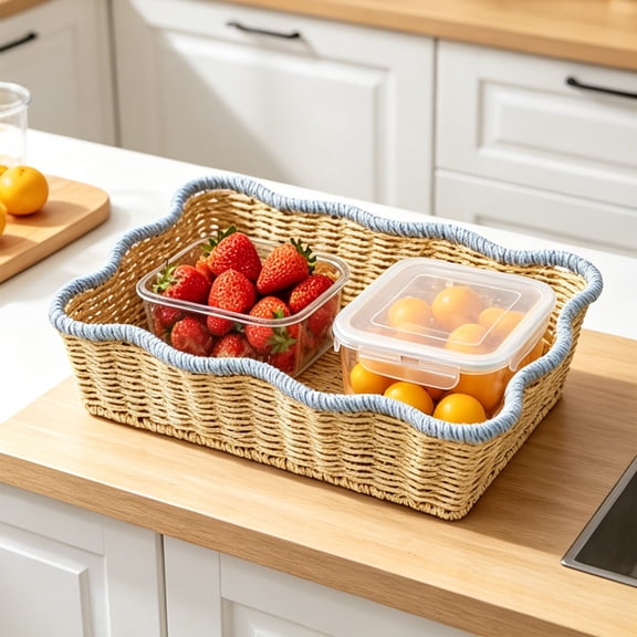 Lenkho Desktop Storage Basket Handmade Woven Decorative Storage Box Makeup And Miscellaneous Items Organizer