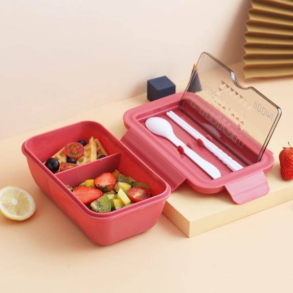 Lenkho Divided Bento Lunch Box with Built-In Utensils, 1100ML Leak-Proof Food Container with 2 Compartments, Eco-Friendly and BPA-Free, Microwave & Dishwasher Safe