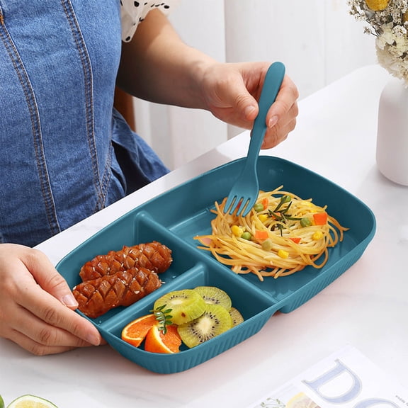 Lenkho Divided Plate for Adults, Unbreakable Wheat Straw Plates with 3 Compartments, Reusable Bariatric Portion Control Plate, Dishwasher & Microwave Safe