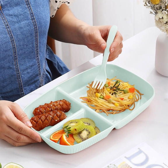 Lenkho Divided Plate for Adults, Unbreakable Wheat Straw Plates with 3 Compartments, Reusable Bariatric Portion Control Plate, Dishwasher & Microwave Safe