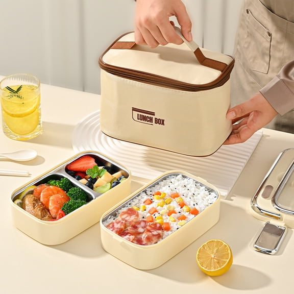 Lenkho Double-Layer Bento Lunch Box, Stainless Steel Divided Food Containers with Leak-Proof Lids, Reusable Meal Prep Kit, Keeps Food Fresh, Perfect for Work, School