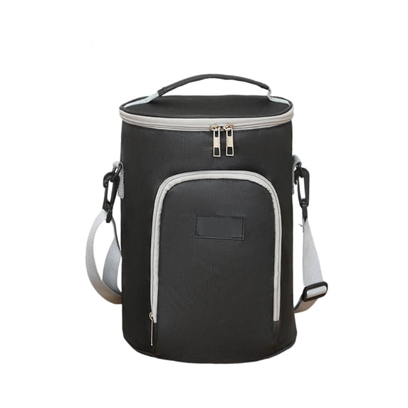 Lenkho Durable Cylindrical Cooler Bag with Front Pocket, Insulated Thermal Lunch Tote with Adjustable Strap, Spacious & Easy to Clean, Perfect for Work, School, Travel