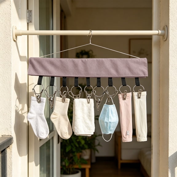 Lenkho Fabric Hat Storage Rack with Metal Clips, Multi-purpose Hanging Cap Organizer Hooks, Practical Household Drying Holder for Hats, Socks, Masks, Underwear and Towels