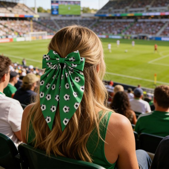 Lenkho Football Bow Tie Hairpin for Women & Girls, Football Pattern Elastic Ponytail Holder Soccer Hair Scrunchies, Sport Hair Accessories for Players, Teams, Cheerleaders