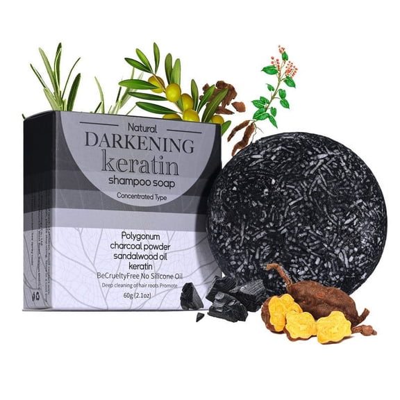 Lenkho Hair Darkening Keratin Shampoo Bar with Polygonum Multiflorum, Gray Reverse & Deep Scalp Cleansing, Anti Hair Loss, Hair Regrowth & Scalp Massage Care
