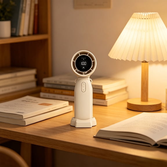 Lenkho Handheld Turbo Fan with Digital Display, Rechargeable Personal Fan with Base, Quiet Mini Fan with Adjustable Wind Speed, Perfect for Travel, Office, Home Summer Cooling