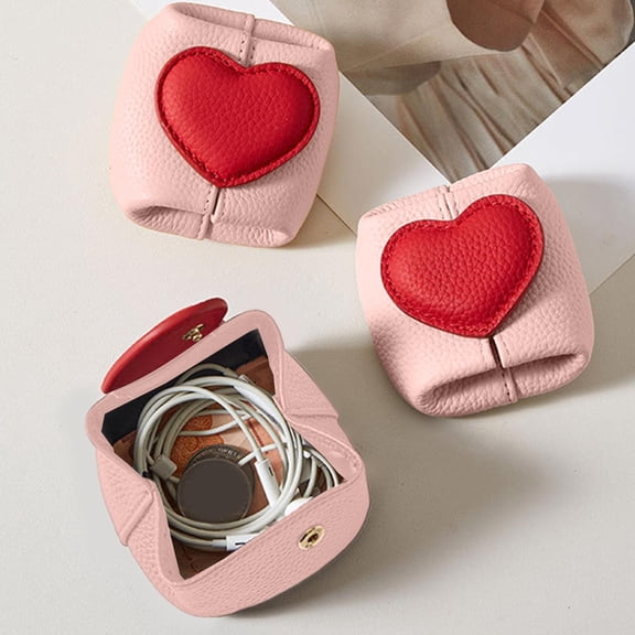 Lenkho Heart Designed Mini Coin Purse Portable Earbud Storage Pouch Multi Color Small Bag For Daily Minor Item Organization