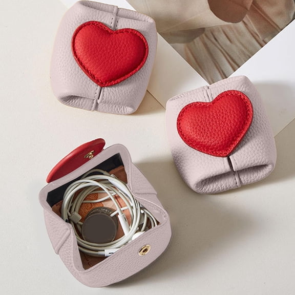 Lenkho Heart Designed Mini Coin Purse Portable Earbud Storage Pouch Multi Color Small Bag For Daily Minor Item Organization
