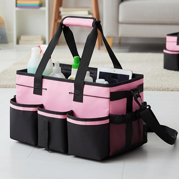 Lenkho Large Canvas Cleaning Bag Multifunctional Storage Tool Bag With Handle And Crossbody Strap For Supplies