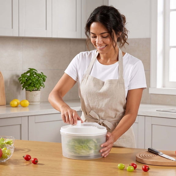 Lenkho Large Capacity Hand Crank Salad Spinner, Manual Lettuce Vegetable Dryer, Portable Manual Fruits Greens Water Remover Tool for Home Kitchen Salad Prep, BPA-Free