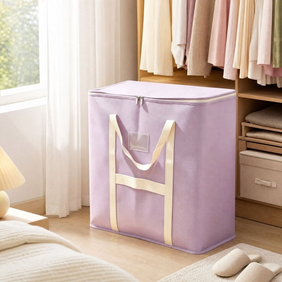 Lenkho Large‑Capacity Storage Bag with Zipper, Thickened Moving & Travel Storage Organizer with Reinforced Handles, Foldable Storage Sack for Clothes, Bedding, Blankets, Space-Saving, 50*50*40cm