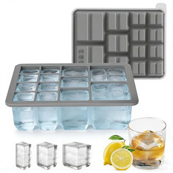 Lenkho Multi-size Silicone Ice Block Tray, Flexible 13-Grid Ice Maker, Easy Release Ice Mold for Whiskey, Cocktails, Beverages & Home Bar Use, BPA-Free