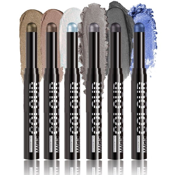 Lenkho Multicolor Glitter Eyeshadow Stick Set, 6 Shades with Shimmer & Metallic Finishes, Creamy & Blendable Crayon, Long-Lasting & Waterproof Eye Makeup Pen, Perfect for Daily & Party Eye Looks