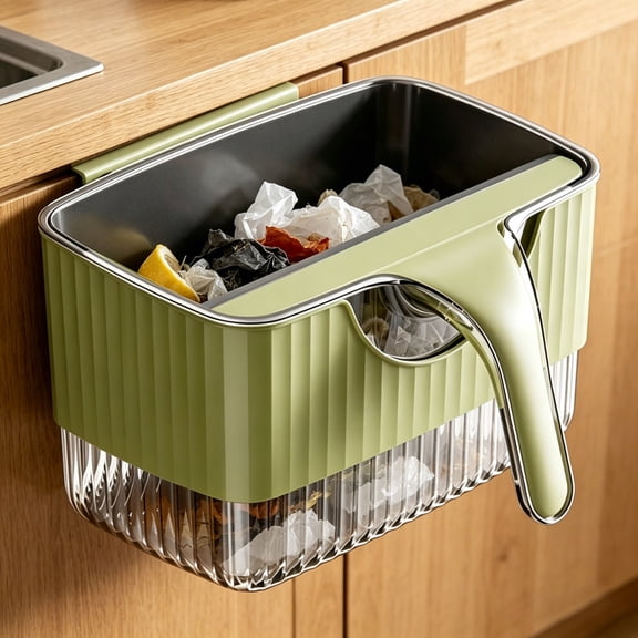 Lenkho Multifunctional Hanging Trash Can with Scraper - Food Waste Bin for Kitchen - Wall‑Mounted Hanging Kitchen Trash Can - Suitable for Kitchen Cabinet Door, Sink